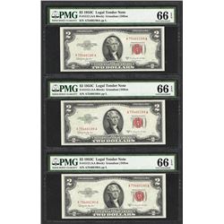Lot of (3) Consecutive 1953C $2 Legal Tender Notes Fr.1512 PMG Gem Uncirculated 66EPQ