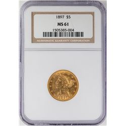 1897 $5 Liberty Head Half Eagle Gold Coin NGC MS61