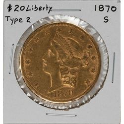 1870-S Type II $20 Liberty Head Double Eagle Gold Coin