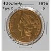 Image 1 : 1870-S Type II $20 Liberty Head Double Eagle Gold Coin