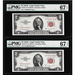 Lot of (2) Consecutive 1953C $2 Legal Tender Notes PMG Superb Gem Uncirculated 67EPQ