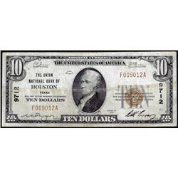 1929 $10 National Bank Houston, TX CH# 9712 National Currency Note