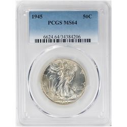 1945 Walking Liberty Half Dollar Coin PCGS MS64
