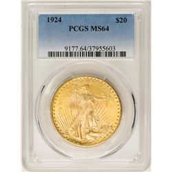 1924 $20 St. Gaudens Double Eagle Gold Coin PCGS MS64