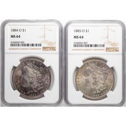 Lot of 1884-O & 1885-O $1 Morgan Silver Dollar Coin NGC MS64