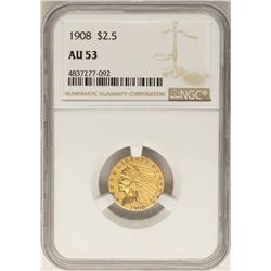 1908 $2 1/2 Indian Head Quarter Eagle Gold Coin AU53