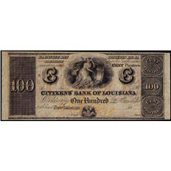 1800's $100 Citizens Bank of Louisiana Obsolete Bank Note