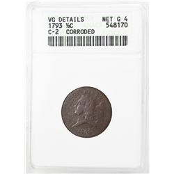 1793 Liberty Cap Flowing Hair Half Cent Coin ANACS VG Details