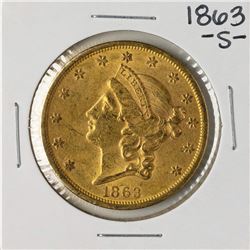 1863-S $20 Liberty Head Double Eagle Gold Coin