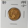 Image 1 : 1914-D $5 Indian Head Half Eagle Gold Coin