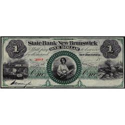 1800's $1 State Bank at New Brunswick, New Jersey Obsolete Note