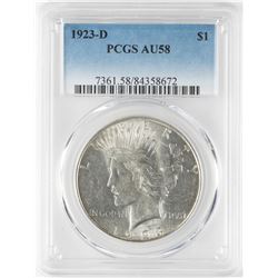 1923-D $1 Peace Silver Dollar Coin PCGS AU58