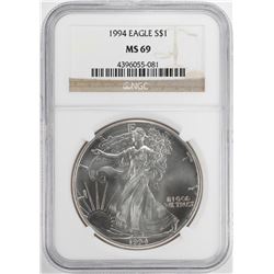 1994 $1 American Silver Eagle Coin NGC MS69