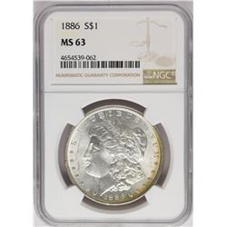 1886 $1 Morgan Silver Dollar Coin NGC MS63 Amazing Toning
