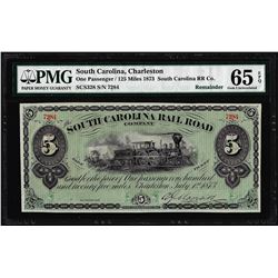 1873 $5 South Carolina Rail Road Company Obsolete Note PMG Gem Uncirculated 65EPQ