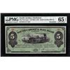 Image 1 : 1873 $5 South Carolina Rail Road Company Obsolete Note PMG Gem Uncirculated 65EPQ