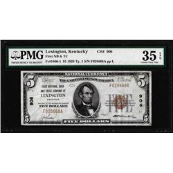 1929 $5 Lexington, KY CH# 906 National Currency Note PMG Choice Very Fine 35EPQ