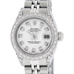 Rolex Ladies Stainless Steel White Diamond Lugs & Datejust Wristwatch