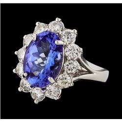 4.01 ctw Tanzanite and Diamond Ring - 14KT White Gold