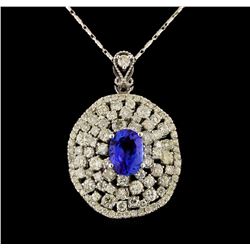 14KT White Gold 2.27 ctw Tanzanite and Diamond Pendant With Chain