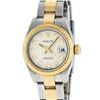 Rolex Ladies Quickset 2 Tone 18K Cream Diamond Datejust Oyster Band Wristwatch W