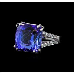 22.50 ctw Tanzanite and Diamond Ring - 14KT White Gold