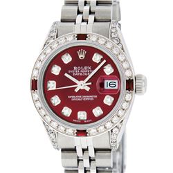 Rolex Ladies Stainless Steel Diamond Lugs & Ruby Datejust Wristwatch