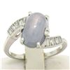 Art Deco Platinum Nat. Gray Star Sapphire & Baguette Diamond Ladies Ring