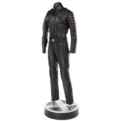 Hugh Jackman 'Wolverine' black leather battle suit on full-size display base from X-Men.