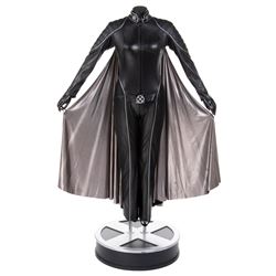 Halle Berry 'Storm' black leather battle suit with silver cape on life-size display base from X-Men.