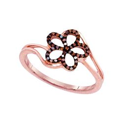 0.13 CTW Red Color Diamond Flower Floral Ring 10KT Rose Gold - REF-18X2Y