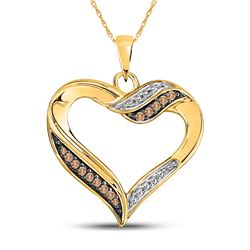 0.10 CTW Cognac-brown Color Diamond Heart Pendant 10KT Yellow Gold - REF-14N9F