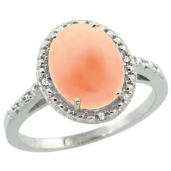 Natural 2.02 ctw Coral & Diamond Engagement Ring 14K White Gold - REF-32G8M