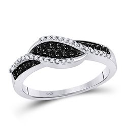 0.25 CTW Black Color Diamond Crossover Ring 14KT White Gold - REF-30W2K