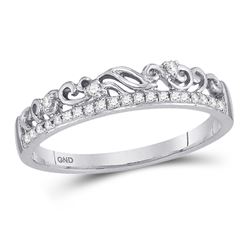 0.07 CTW Diamond Floral Stackable Ring 10KT White Gold - REF-13Y4X