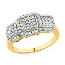 0.50 CTW Diamond Triple Cluster Ring 10KT Yellow Gold - REF-36X2Y