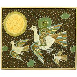 Birds & Orange Sun Batik Painting by Wahyu Mahyar