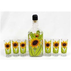Jalisco Mexico Hand Painted Decanter & Glasses