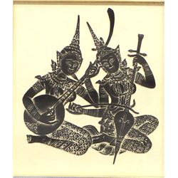 1969 Estate Framed Art from Thailand (Siam)