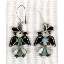 Vintage Zuni Sterling Inlay Thunderbird Earrings