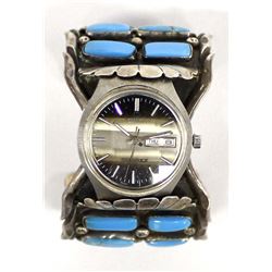 Vintage Navajo Sterling Turquoise Watch Bracelet