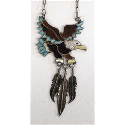 Zuni Sterling Inlay Eagle Necklace by Eva Etsate