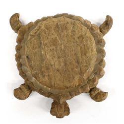 Vintage Carved Wood Turtle with Copper Insert