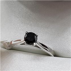 14K White Gold Black Diamond(0.38ct) Ring (~Size 5) (~weight 1.5g), Made in Canada, Insurance Value 