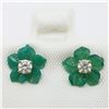 Image 1 : 14K Yellow Gold Diamond (Si2-I1)(0.2ct) Green Agate Flower Jacket Earrings (~weight 0.6g), Insurance