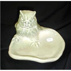 Rookwood Pottery-1943 6.25 owl tray with red tong