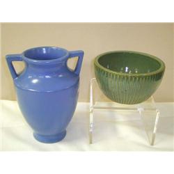 Pottery-8 handled blue vase - #792, and 3.25 gree