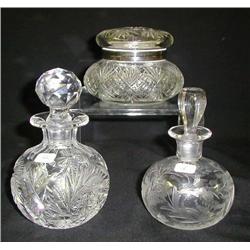 Cut Glass-5.75 perfume with faceted stopper, 5.25