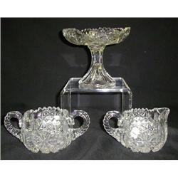 Cut Glass-5 compote, cream and sugar - minor roug