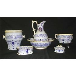 Flow Blue-Coulden England chamber set with wash b